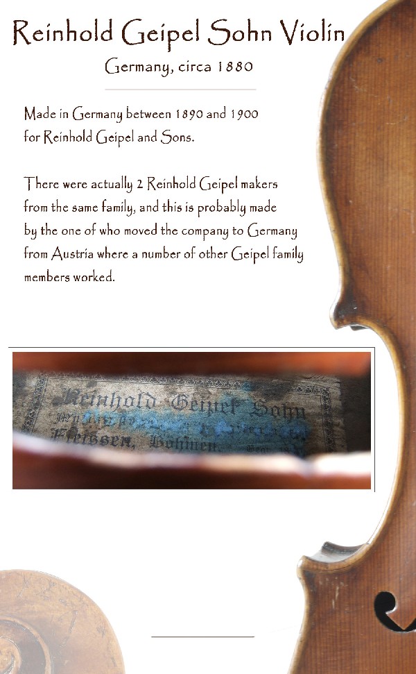 チェコ製　4/4 バイオリン　虎杢　reinhold geipel sohn A Violin by Reinhold Geipel Sohn, circa 1883